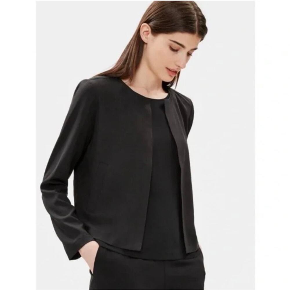 Eileen Fisher Sandwashed Crop Tencel Lyocell Jacket in Black Women's Size M